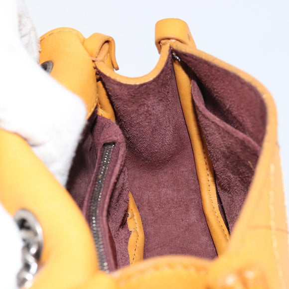 CHANEL Matelasse Chain Shoulder Bag Leather Orange CC Auth BA8705