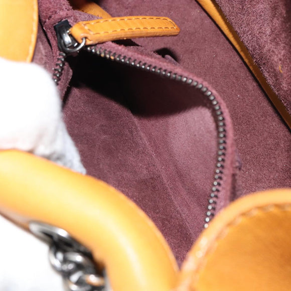 CHANEL Matelasse Chain Shoulder Bag Leather Orange CC Auth BA8705