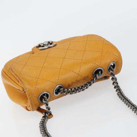 CHANEL Matelasse Chain Shoulder Bag Leather Orange CC Auth BA8705
