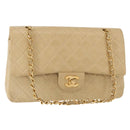 CHANEL Matelasse 25 Chain Shoulder Bag Lamb Skin Beige Gold CC Auth BA8707-1