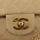 CHANEL Matelasse 25 Chain Shoulder Bag Lamb Skin Beige Gold CC Auth BA8707-17