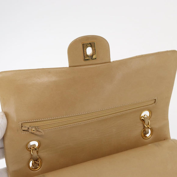 CHANEL Matelasse 25 Chain Shoulder Bag Lamb Skin Beige Gold CC Auth BA8707