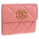 CHANEL Matelasse Bifold Wallet Lamb Skin Pink Silver CC Auth BA8708V-1