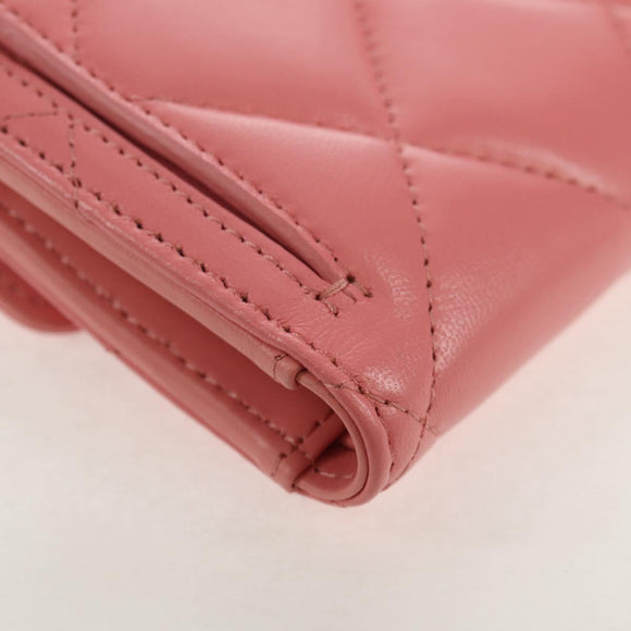 CHANEL Matelasse Bifold Wallet Lamb Skin Pink Silver CC Auth BA8708V