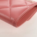 CHANEL Matelasse Bifold Wallet Lamb Skin Pink Silver CC Auth BA8708V-11