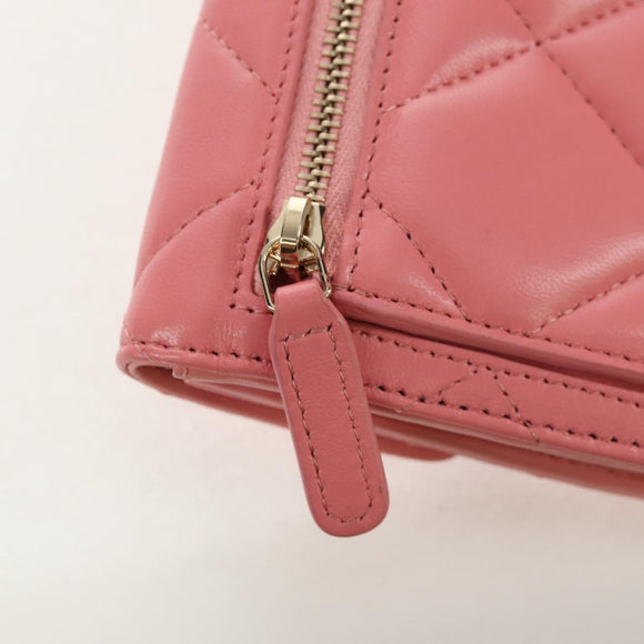 CHANEL Matelasse Bifold Wallet Lamb Skin Pink Silver CC Auth BA8708V