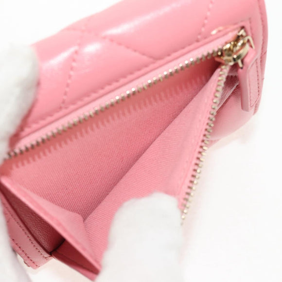 CHANEL Matelasse Bifold Wallet Lamb Skin Pink Silver CC Auth BA8708V