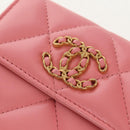 CHANEL Matelasse Bifold Wallet Lamb Skin Pink Silver CC Auth BA8708V-14