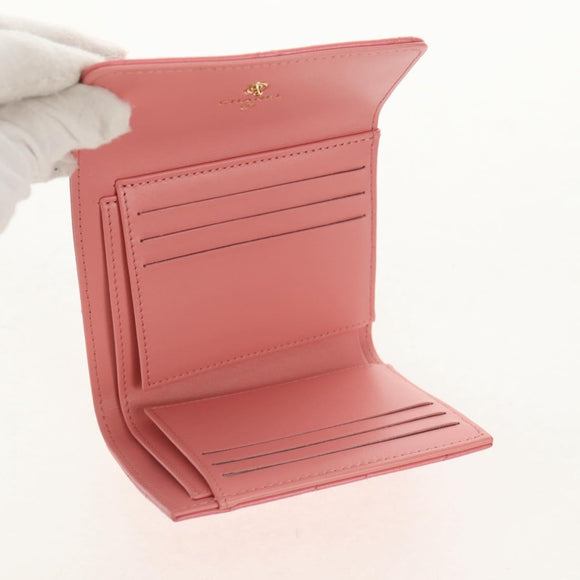 CHANEL Matelasse Bifold Wallet Lamb Skin Pink Silver CC Auth BA8708V