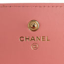 CHANEL Matelasse Bifold Wallet Lamb Skin Pink Silver CC Auth BA8708V-16