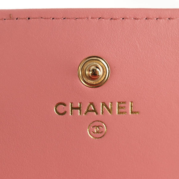 CHANEL Matelasse Bifold Wallet Lamb Skin Pink Silver CC Auth BA8708V