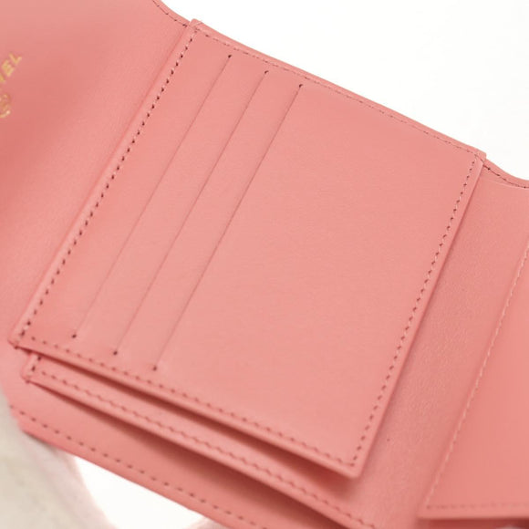 CHANEL Matelasse Bifold Wallet Lamb Skin Pink Silver CC Auth BA8708V