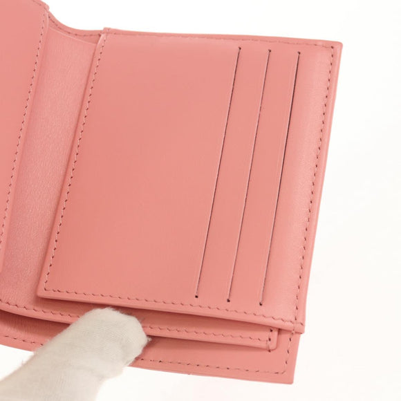 CHANEL Matelasse Bifold Wallet Lamb Skin Pink Silver CC Auth BA8708V