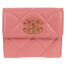 CHANEL Matelasse Bifold Wallet Lamb Skin Pink Silver CC Auth BA8708V-2