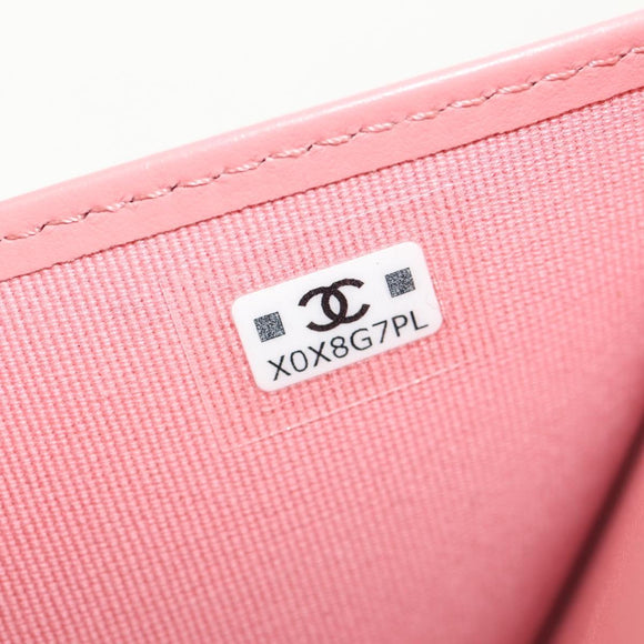 CHANEL Matelasse Bifold Wallet Lamb Skin Pink Silver CC Auth BA8708V