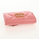 CHANEL Matelasse Bifold Wallet Lamb Skin Pink Silver CC Auth BA8708V-6