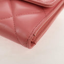 CHANEL Matelasse Bifold Wallet Lamb Skin Pink Silver CC Auth BA8708V-9