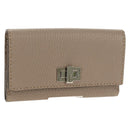 FENDI Seleria Peek A Boo Long Wallet Leather Beige Silver Auth BA8709V-1