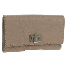 FENDI Seleria Peek A Boo Long Wallet Leather Beige Silver Auth BA8709V