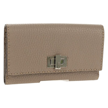 FENDI Seleria Peek A Boo Long Wallet Leather Beige Silver Auth BA8709V
