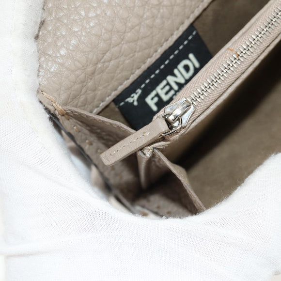 FENDI Seleria Peek A Boo Long Wallet Leather Beige Silver Auth BA8709V