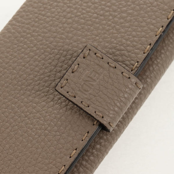 FENDI Seleria Peek A Boo Long Wallet Leather Beige Silver Auth BA8709V