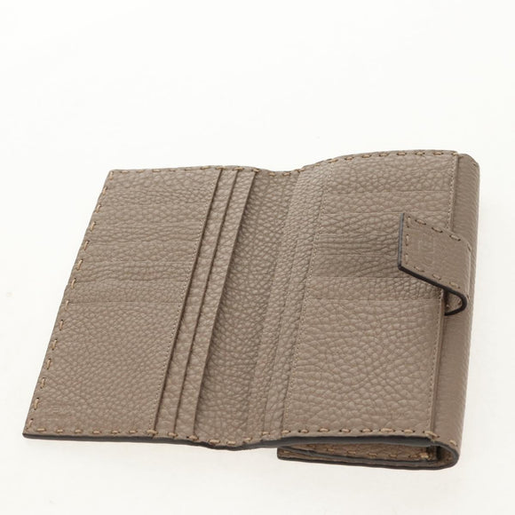 FENDI Seleria Peek A Boo Long Wallet Leather Beige Silver Auth BA8709V