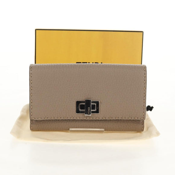 FENDI Seleria Peek A Boo Long Wallet Leather Beige Silver Auth BA8709V
