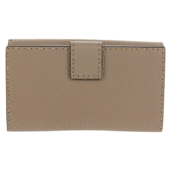 FENDI Seleria Peek A Boo Long Wallet Leather Beige Silver Auth BA8709V