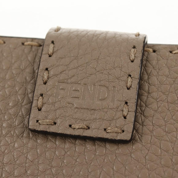 FENDI Seleria Peek A Boo Long Wallet Leather Beige Silver Auth BA8709V