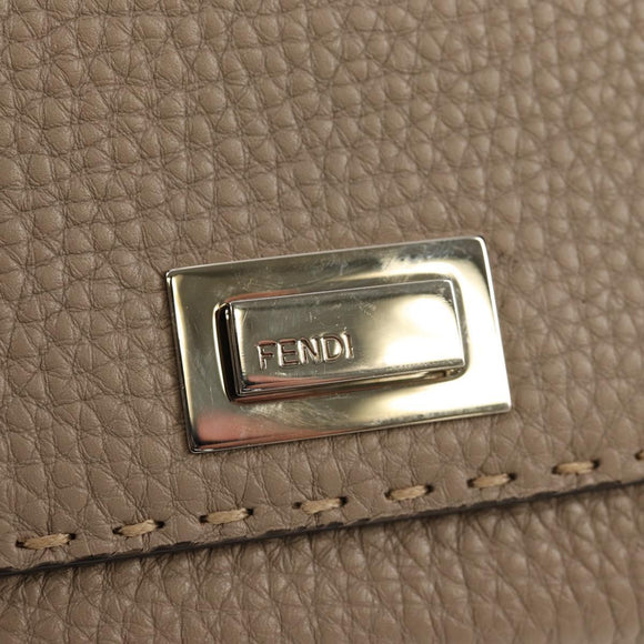FENDI Seleria Peek A Boo Long Wallet Leather Beige Silver Auth BA8709V