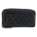 CHANEL Matelasse Long Wallet Lamb Skin Black CC Auth BA8713-1