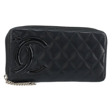 CHANEL Matelasse Long Wallet Lamb Skin Black CC Auth BA8713
