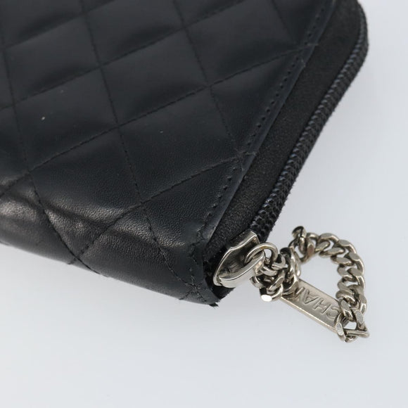 CHANEL Matelasse Long Wallet Lamb Skin Black CC Auth BA8713