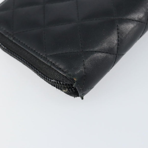 CHANEL Matelasse Long Wallet Lamb Skin Black CC Auth BA8713