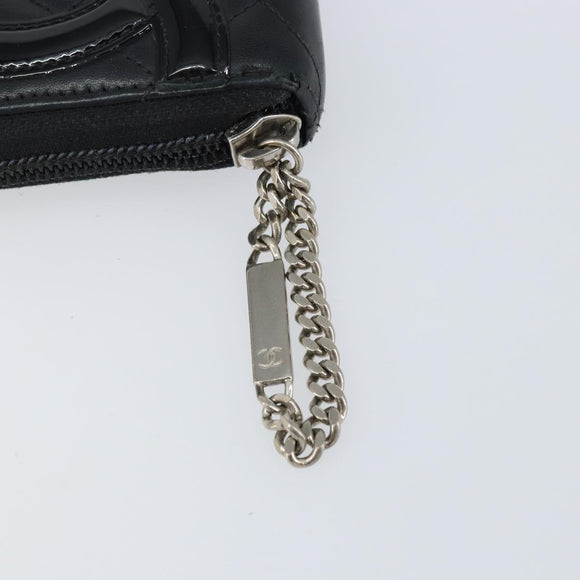 CHANEL Matelasse Long Wallet Lamb Skin Black CC Auth BA8713