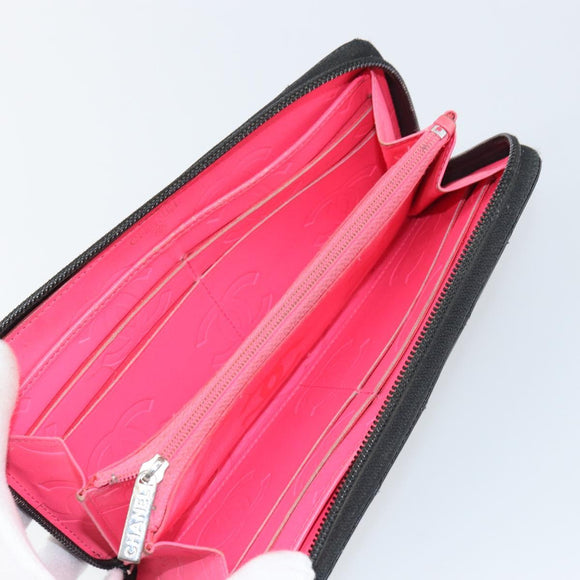 CHANEL Matelasse Long Wallet Lamb Skin Black CC Auth BA8713