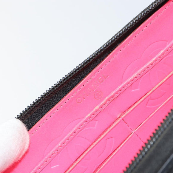 CHANEL Matelasse Long Wallet Lamb Skin Black CC Auth BA8713