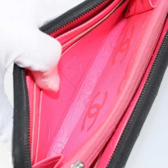 CHANEL Matelasse Long Wallet Lamb Skin Black CC Auth BA8713