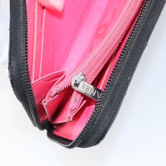 CHANEL Matelasse Long Wallet Lamb Skin Black CC Auth BA8713