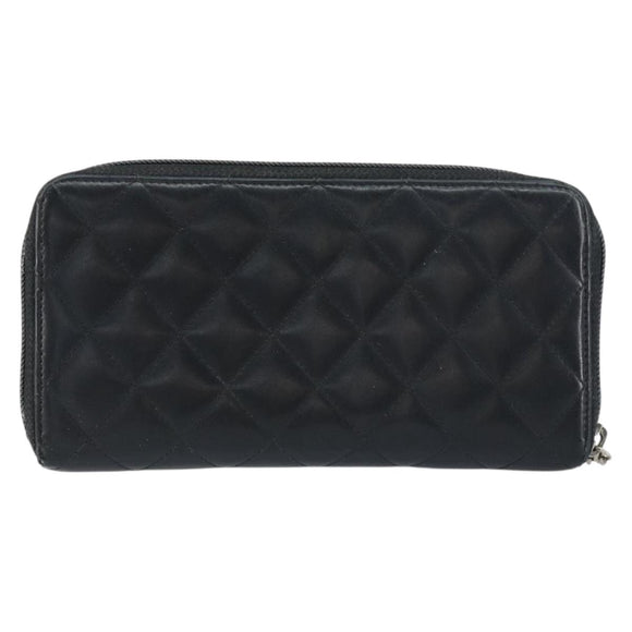 CHANEL Matelasse Long Wallet Lamb Skin Black CC Auth BA8713