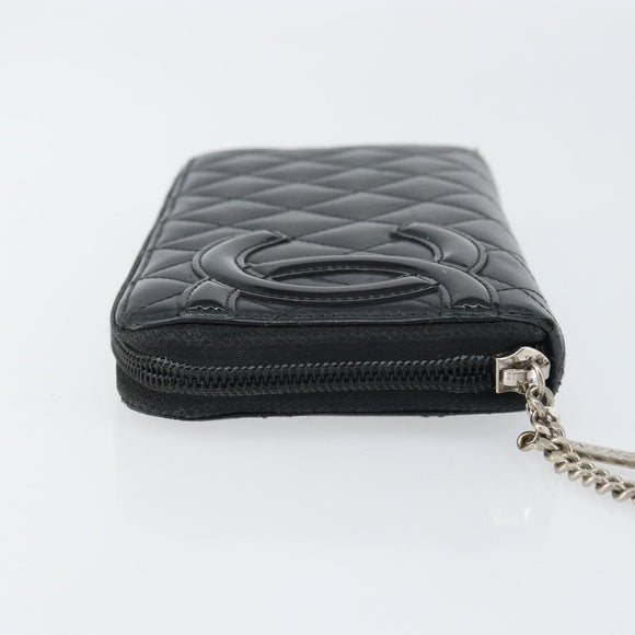 CHANEL Matelasse Long Wallet Lamb Skin Black CC Auth BA8713