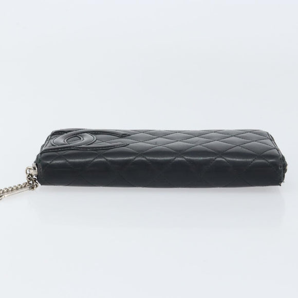 CHANEL Matelasse Long Wallet Lamb Skin Black CC Auth BA8713