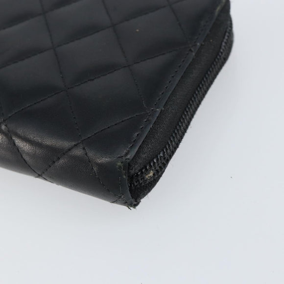 CHANEL Matelasse Long Wallet Lamb Skin Black CC Auth BA8713