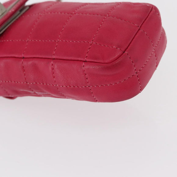 CHANEL Choco Bar line Chain Shoulder Bag Leather Pink Silver CC Auth BA8714