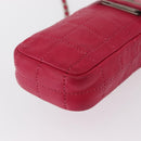 CHANEL Choco Bar line Chain Shoulder Bag Leather Pink Silver CC Auth BA8714-16