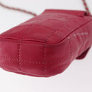 CHANEL Choco Bar line Chain Shoulder Bag Leather Pink Silver CC Auth BA8714-10