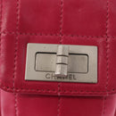 CHANEL Choco Bar line Chain Shoulder Bag Leather Pink Silver CC Auth BA8714-17