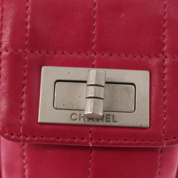 CHANEL Choco Bar line Chain Shoulder Bag Leather Pink Silver CC Auth BA8714