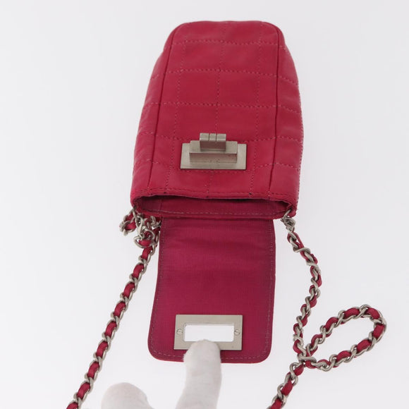 CHANEL Choco Bar line Chain Shoulder Bag Leather Pink Silver CC Auth BA8714